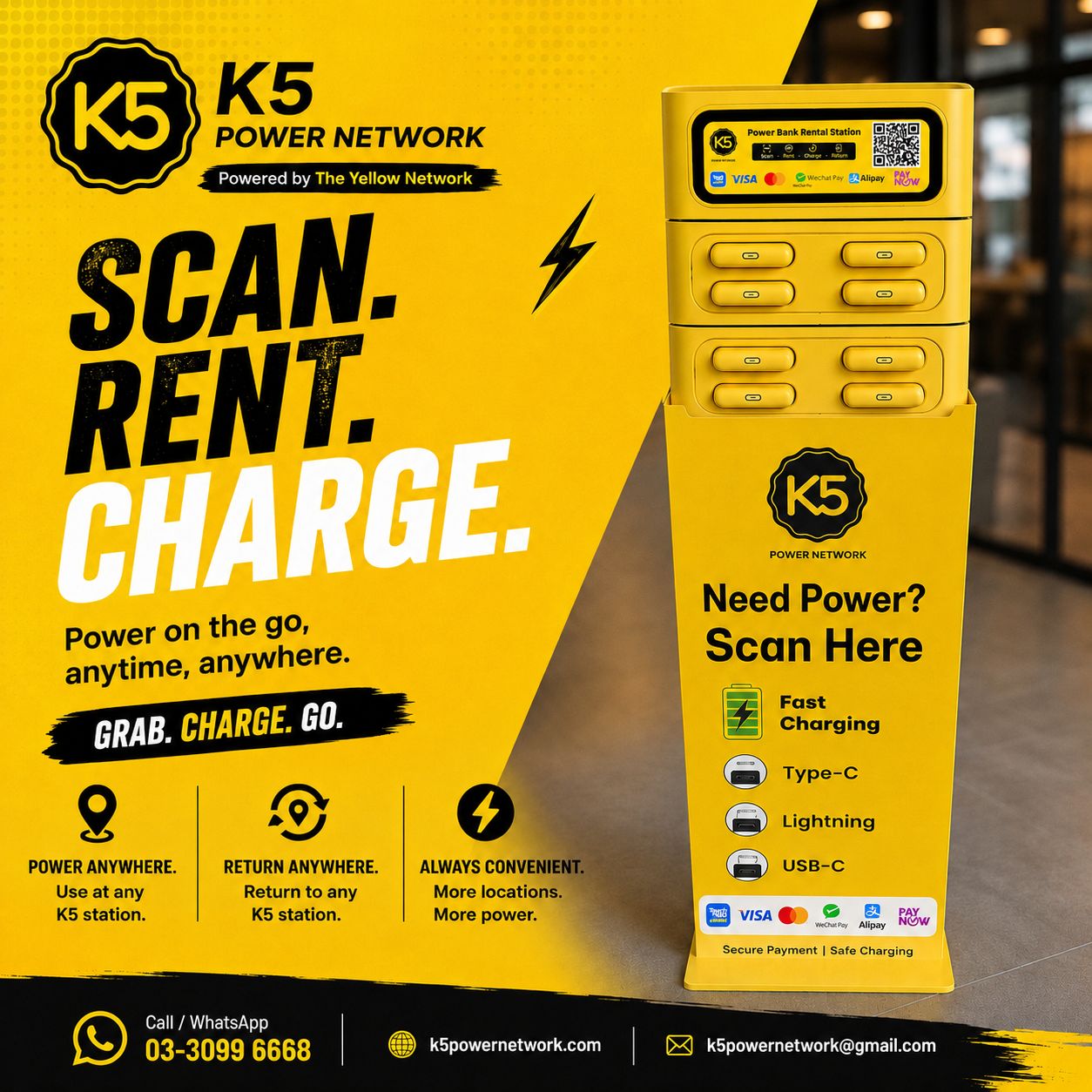 K5 Power Network charging station — scan, rent and charge on the go